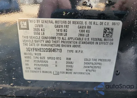 2013 Cadillac Srx Performance Collection из США, поврежденный, VIN 3GYFNHE32DS646713